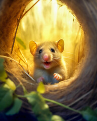 Illustration of a playful adorable dormouse. Created with Generative AI technology.