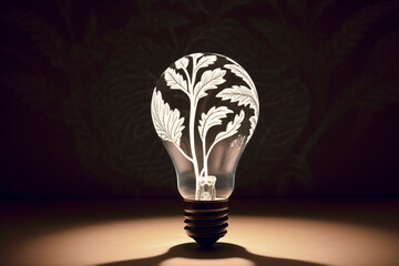 Aufkleber - A stunning paper-cut representation of a lightbulb illuminating a dark room, with delicate cutouts depicting rays of light dispersing and casting shadows.  Generative AI technology.