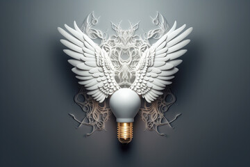 Aufkleber - A captivating paper-cut design of a lightbulb with wings and a crown, symbolizing the transformative and empowering nature of visionary ideas. Generative AI technology.