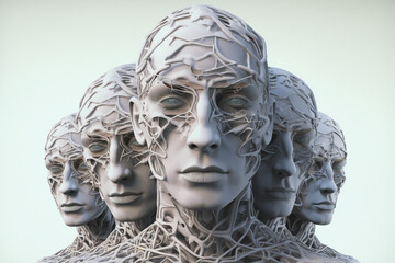Leinwandbilder - A surreal depiction of a person with multiple faces or body parts, symbolizing the complexity and multifaceted nature of human identity Generative AI technology.