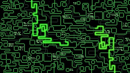 Wall Mural - Maze, labyrinth. Laser ray path background with dynamic glowing neon line. Animation of the graphic snake video game. Pixel game, pixel art 8 bit background. 