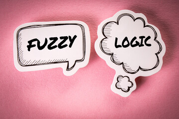 Fuzzy Logic. Communication. Two speech bubbles on a pink background