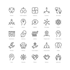Outline style ui icons soft skill for business collection. Vector black linear icon illustration set. Concept of abilities for work efficiency symbol isolated. Design for corporate training