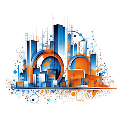 Aufkleber - The forward extension of the line connects the urban architecture with the concept of the future city. Generative AI.