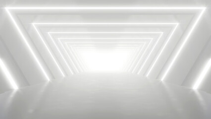 Aufkleber - Abstract white futuristic geometric tunnel, architecture design concept, 3d rendering.