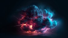 Abstract Background With Dark Thunderstorm Clouds With Glowing Electric Lightnings. Stormy Danger Cloud Preparing For Rain At Dark Backdrop. Horizontal Illustration For Banner Design. Generative AI.