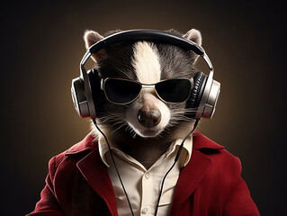 Sticker - Music dj badger with sunglasses and headphones - Generative AI