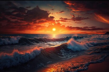 Wall Mural - Beautiful sunset on the beach. Seascape. Nature composition