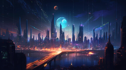 Wall Mural - night city skyline