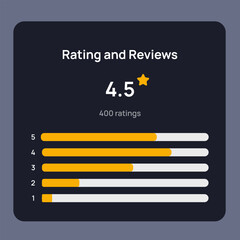 Vector Illustration rating and reviews interface in dark mode. 