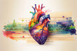 Human heart, colorful generative ai illustration