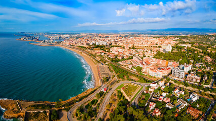 Wall Mural - Tarragona city aerial panoramic view in Spain