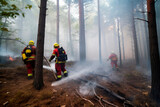 Fototapeta Tęcza - Firefighters put out a fire in the forest, Ai generative