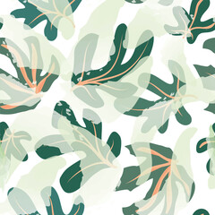 Wall Mural - Floral seamless pattern. Tropical leaves texture. Flourish nature summer garden watercolor textured background