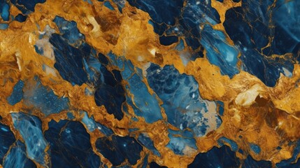 Wall Mural - gold and blue marble granite quartz stone textured background wallpaper. generative ai