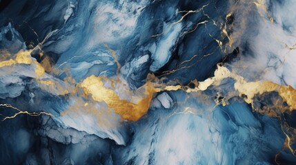 Wall Mural - gold and blue marble granite quartz stone textured background wallpaper. generative ai