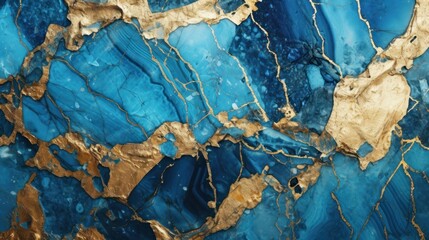 Wall Mural - gold and blue marble granite quartz stone textured background wallpaper. generative ai