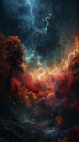 Fototapeta Sypialnia - Closeup dreamy blue-red toned nebula sky