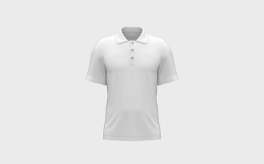 Wall Mural - White blank polo shirt mockup with empty space for you logo or design casual fabric fashion outfit template isolated front camera view 3d rendering image