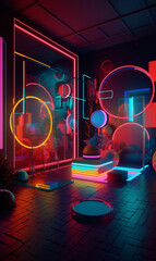 Poster - Close-up room interior with dreamy neon lights