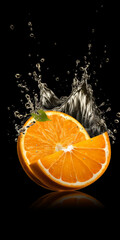 Sticker - Close-up cut orange and the collision motion of water in the air