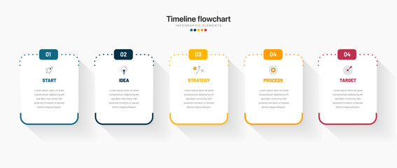 Poster - Timeline infographic design with 5 options or steps. Infographics for business concept. Can be used for presentations workflow layout, banner, process, diagram, flow chart, info graph, annual report.