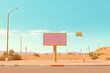 © ADDICTIVE STOCK - Generative AI illustration of empty advertising signboard with street light pole against cloudless blue sky in sandy countryside on sunny day