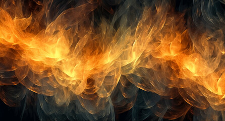 Wall Mural - flames and fire embers texture on a dark background. generative ai illustration.