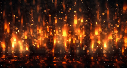 Wall Mural - flames and fire embers texture on a dark background. generative ai illustration.