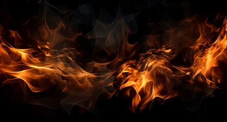 Wall Mural - flames and fire embers texture on a dark background. generative ai illustration.