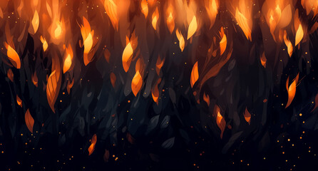 Wall Mural - flames and fire embers texture on a dark background. generative ai illustration.