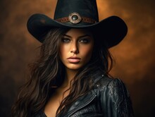 Hot Sexy Cowgirl In Cowboy Hat And Leather Pants Wild West Generative Ai
