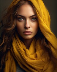 Beautiful girl with beautiful eyes in a scarf, hijab, generative ai