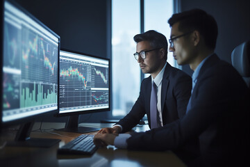 2 Businessman in front of the computer analyzing financial charts , AI Generated	
