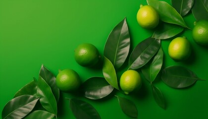 Wall Mural - Summer Green Background with Limes and Leaves Generative AI