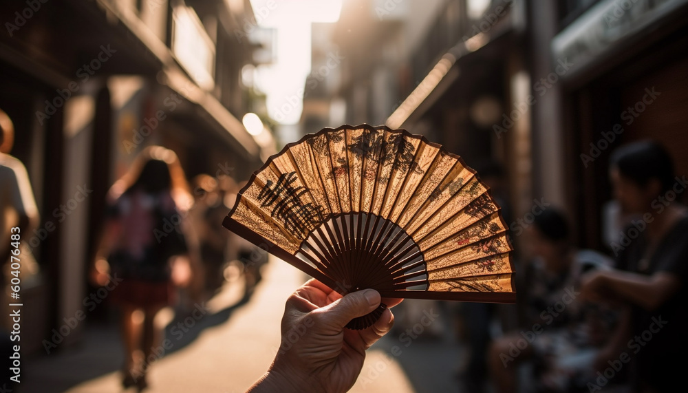 People Using Hand Fans Young women holding hand fans in Beijing generated by AI Stock ...