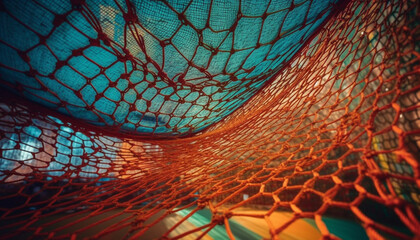 Fishing net pattern catches fish in water generated by AI
