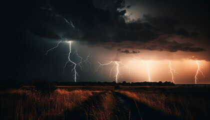 Poster - Electricity crackles through the dark thunderstorm sky generated by AI