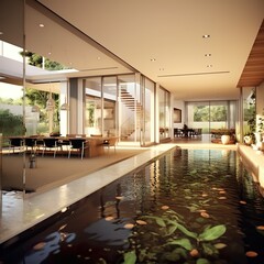 Wall Mural - Indoor, pond, water, entryway, 