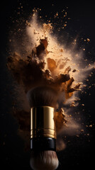 Canvas Print - Exploded foundation powder and cosmetic pencil, high-speed dynamic picture