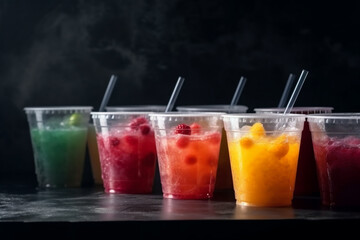 Sticker - Closeup of colorful colored drinks, on a black background