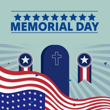 Memorial Day - Remember And Honor Poster. Usa Memorial Day Celebration. American National Holiday. Invitation Template With Red Text And Waving Us Flag On White Background. Vector