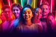 collage of young people in neon colors, ai generated