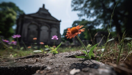 Canvas Print - A single flower blossoms in the meadow generated by AI