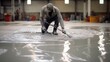 Genarative AL Worker, coating floor with self-leveling epoxy resin in industrial