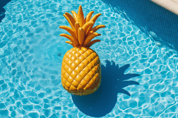 Sticker - Inflatable pineapple swimming pool float. Summer vacation. Generative ai