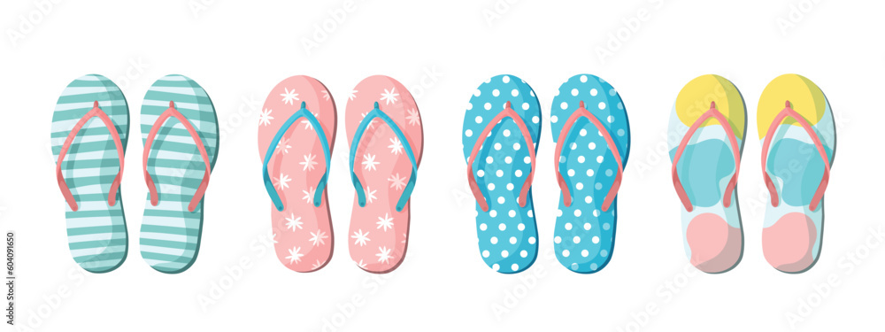 Vector set with colorful summer flip flops for beach holiday designs ...