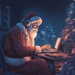 Santa Claus is working on a laptop. Generative AI