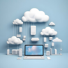 Cloud data storage, database concept illustration. AI generated