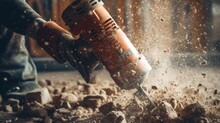 Generative AI A Laborer Uses A Jackhammer To Break Up A Concrete